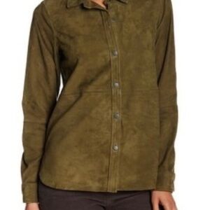 Current Elliott NWT Olive lamb leather Button-Up Shirt